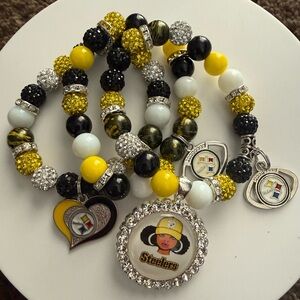 NFL Steelers Black, Yellow, and White Beaded Bracelet Set